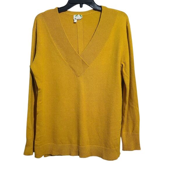Anthropologie Mustard Yellow Long Sleeve V-Neck Pullover Sweater Size Small - Picture 2 of 5